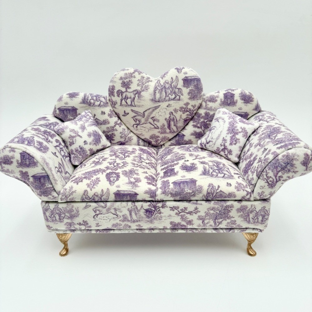 Heart Shaped Jewelry Box Storage Organizer Purple Toile Sofa Couch